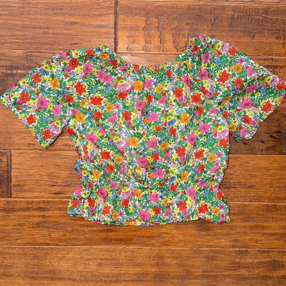 Crewcuts JCrew Girls' gathered-waist crop top in floral, size medium